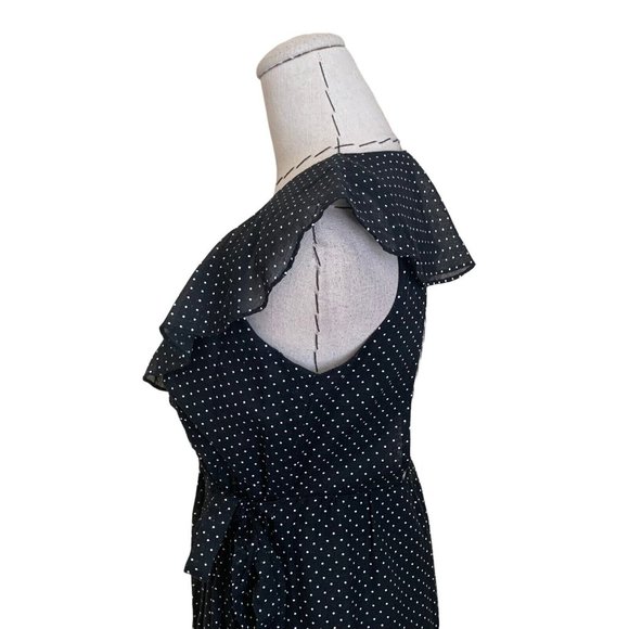 Vintage 70s Roberta Black Polka Dot Maxi Wrap Dress Ruffles Open Back Hostess M - Picture 4 of 12